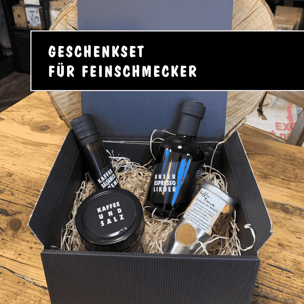 Geschenkset für Feinschmecker - Privatrösterei Philipp - Bohnen - Geschenk - Geschenkset mit Kaffee Bohnen, Likör, Gewürzen aus deutscher Rösterei.