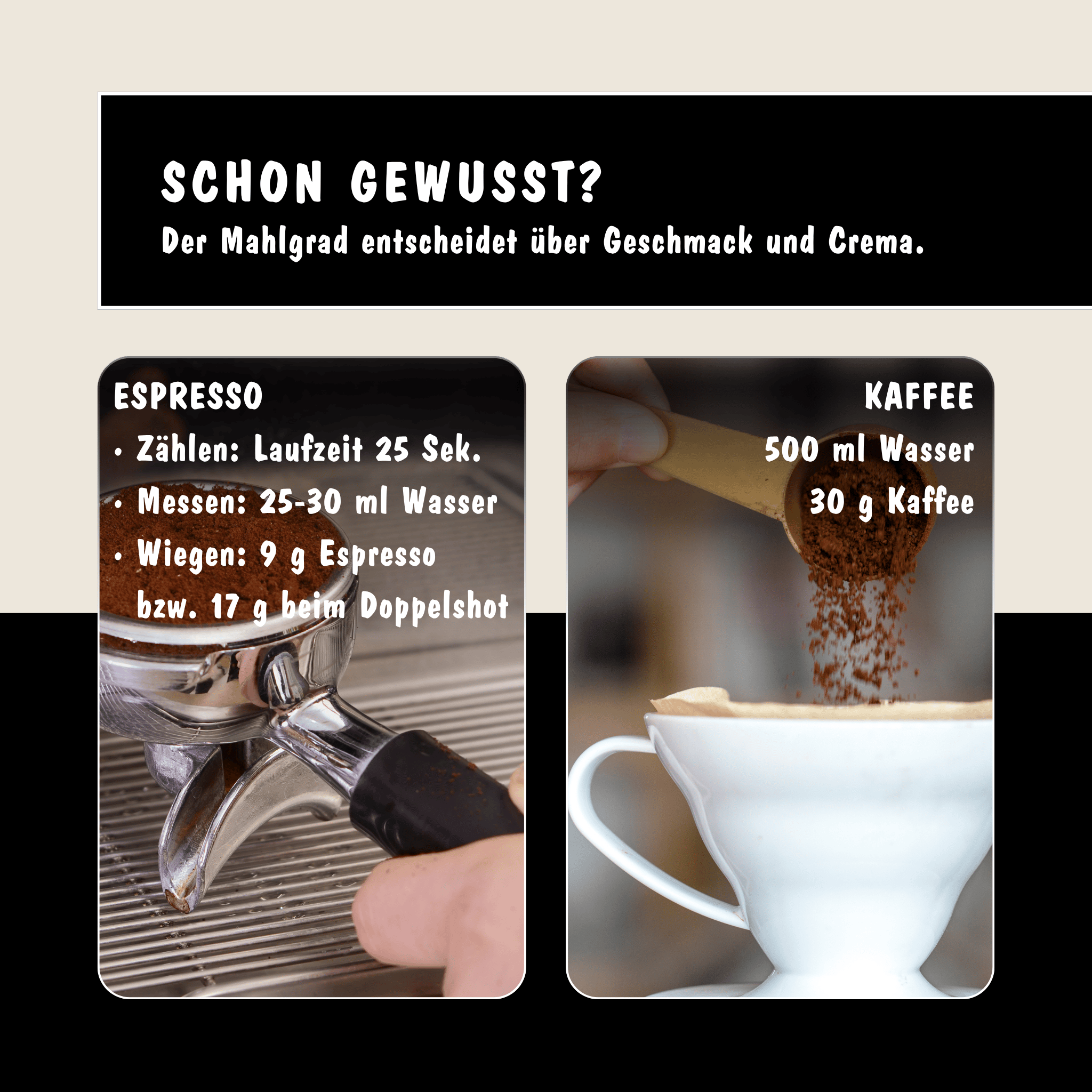 Schon gewusst? Der Mahlgrad entscheidet über Geschmack und Crema.