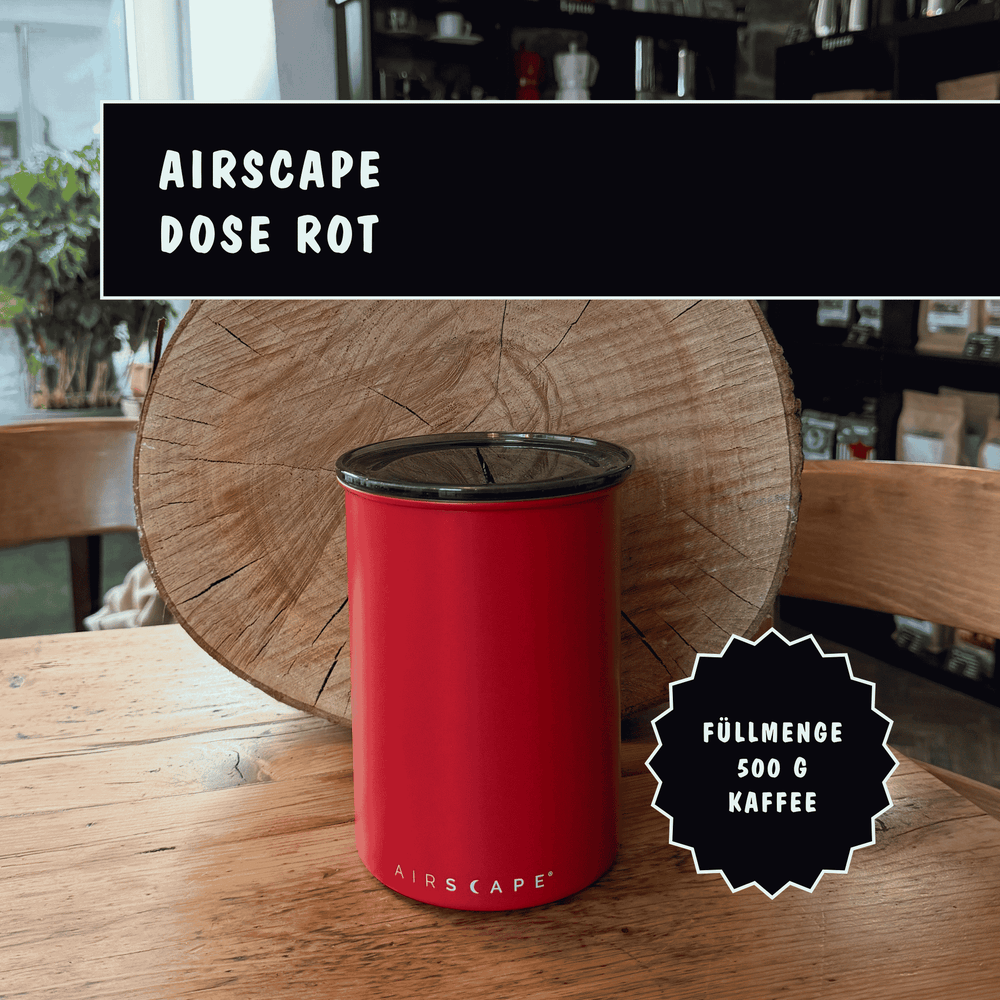 Airscape Kaffeedose aus Edelstahl mit patentiertem Innendeckel zur Aufbewahrung von Kaffee in rot für 500 g Bohnen