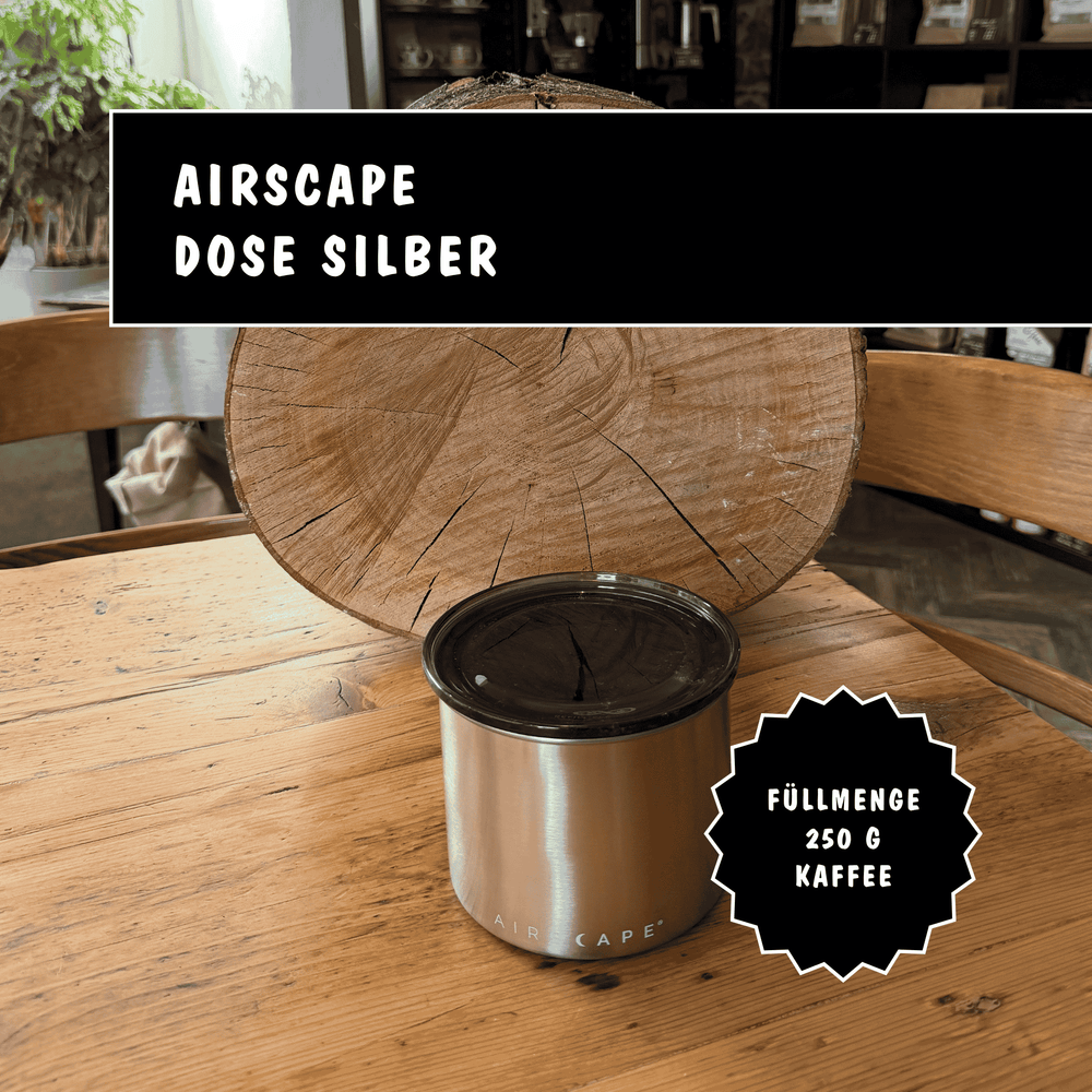 Airscape Kaffeedose aus Edelstahl mit patentiertem Innendeckel zur Aufbewahrung von Kaffee in silber für 250 g Bohnen
