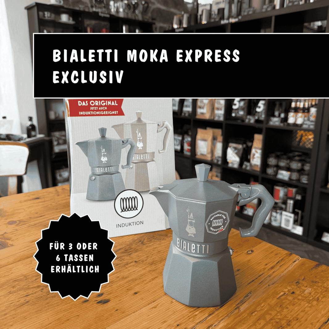 Bialetti Moka Express Exclusive Espressokocher für Induktion im klassischen achteckigen Design grau 3 Tassen