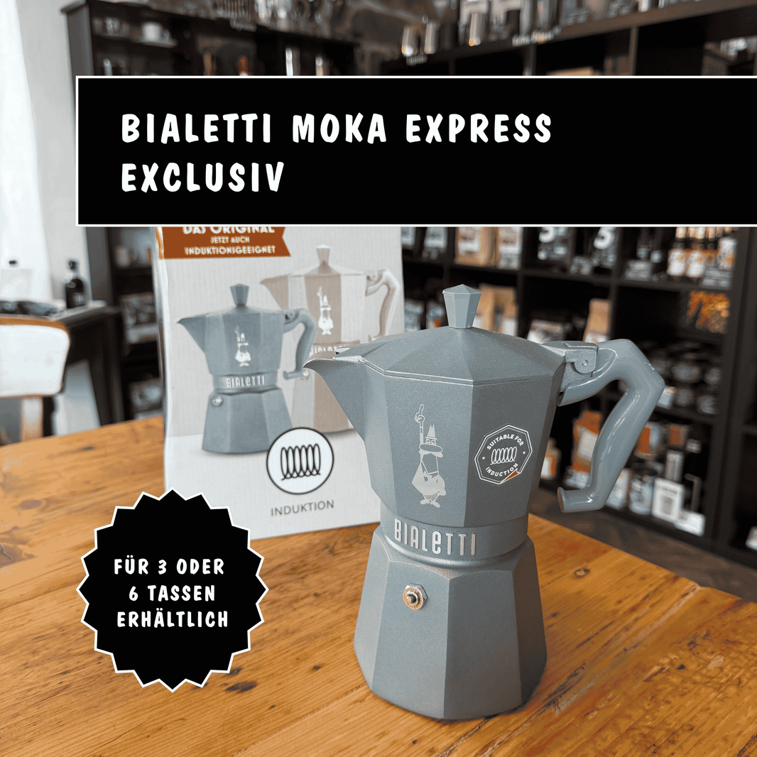 image Bialetti Moka Express Exclusive Espressokocher für Induktion im klassischen achteckigen Design grau 6 Tassen