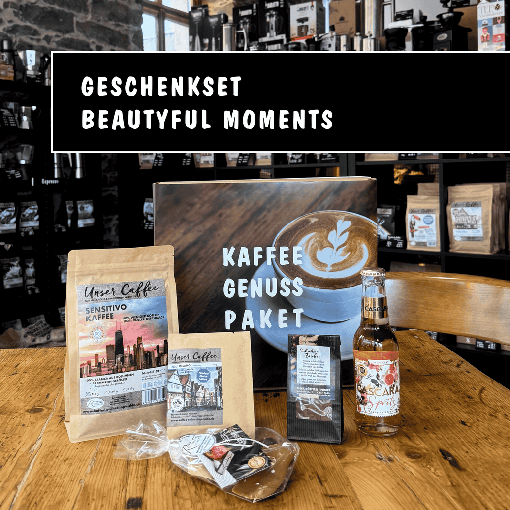 Kaffeegeschenk Beautyful Moments - Privatrösterei Philipp - Bohnen - Geschenkset Beautyful Moments mit handwerklich gerösteten Kaffeebohnen und Premium Kaffee aus Deutschland.