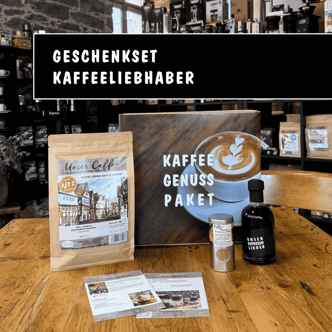 Perfektes Set für Kaffeeliebhaber - Privatrösterei Philipp - Bohnen - Geschenk - Geschenkset für Kaffeeliebhaber mit handwerklich gerösteten Bohnen, Filterkaffee und Rösterei-Design aus Deutschland.