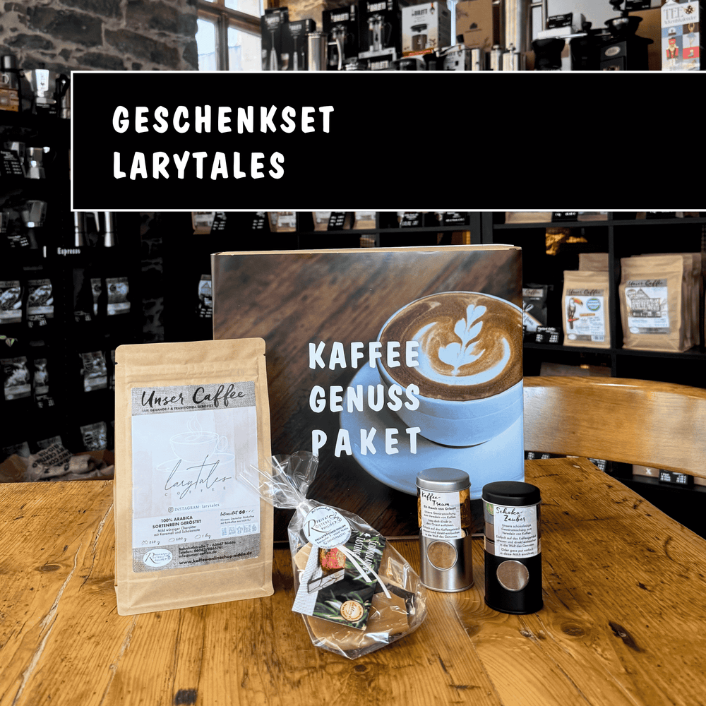 Kaffeegeschenk Larytales - Privatrösterei Philipp - Bohnen - Geschenk - Premium Kaffeegeschenk Larytales mit handwerklich gerösteten Bohnen aus deutscher Rösterei, Geschenkset online kaufen.