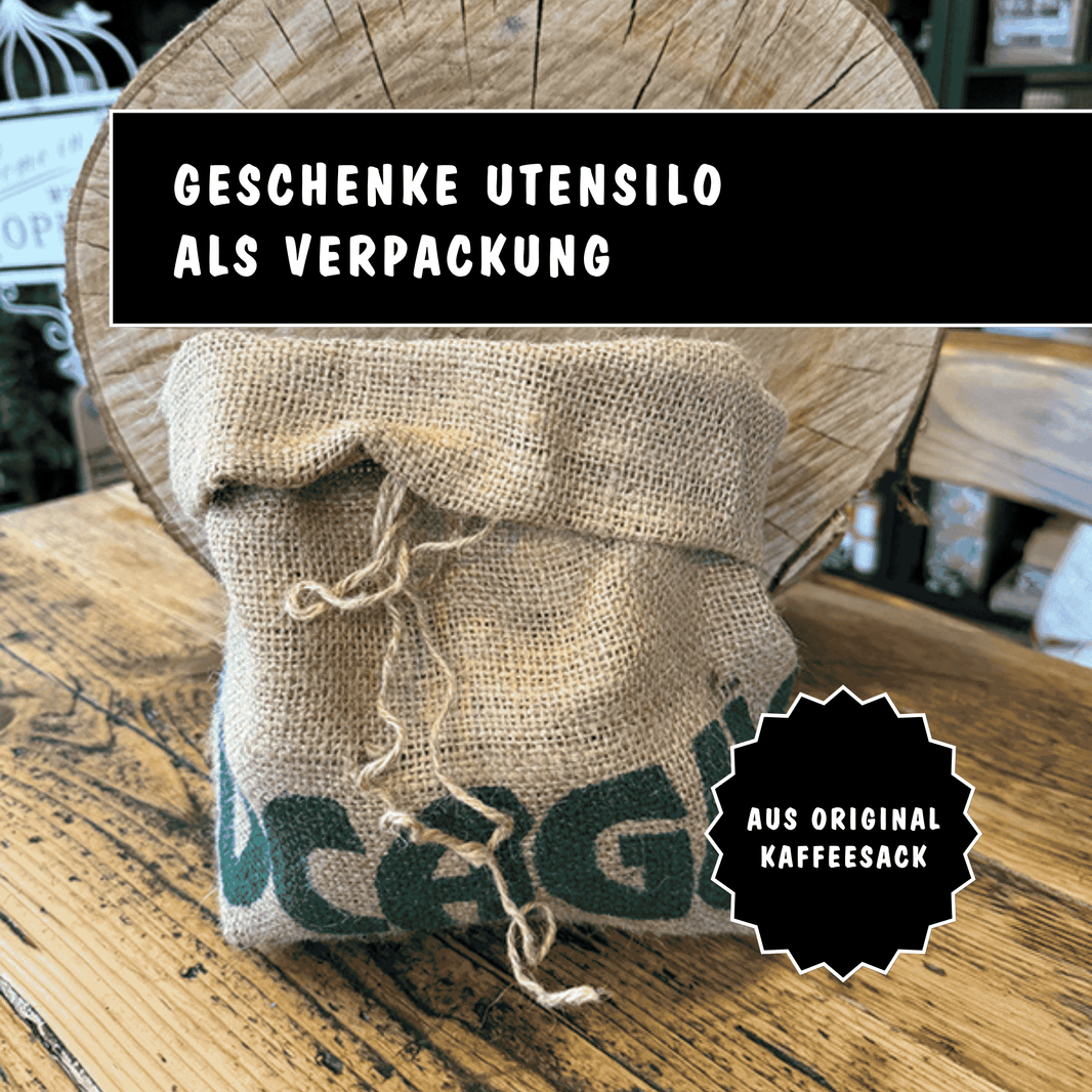 Utensilo/Geschenk-Verpackung aus Kaffeesack