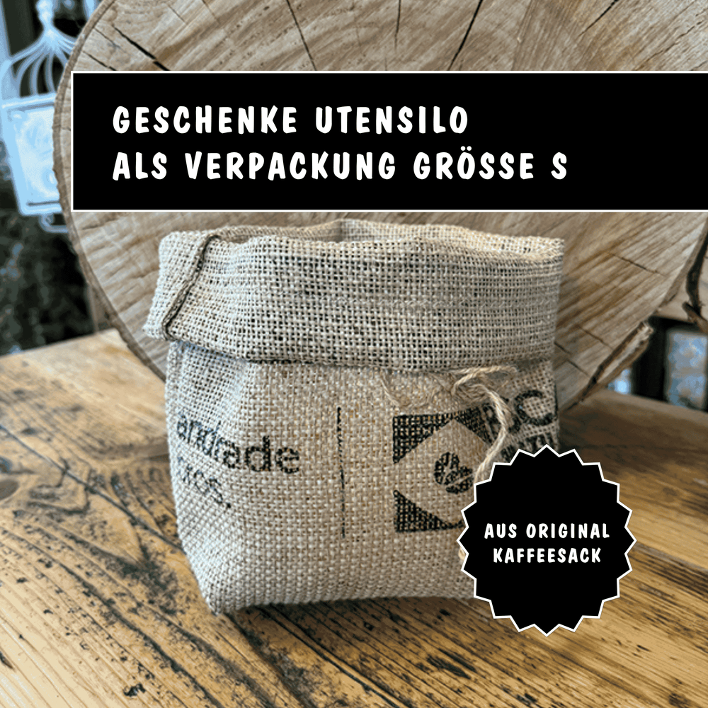 Utensilo/Geschenk-Verpackung aus Kaffeesack