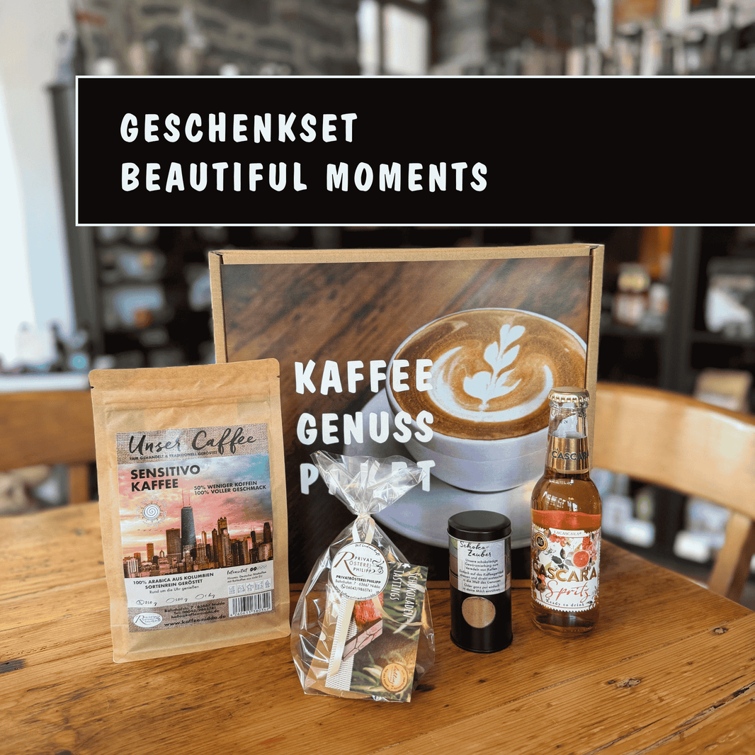Kaffeegeschenk Beautiful Moments - Privatrösterei Philipp - Bohnen - Geschenkset Beautyful Moments mit handwerklich gerösteten Kaffeebohnen und Premium Kaffee aus Deutschland.