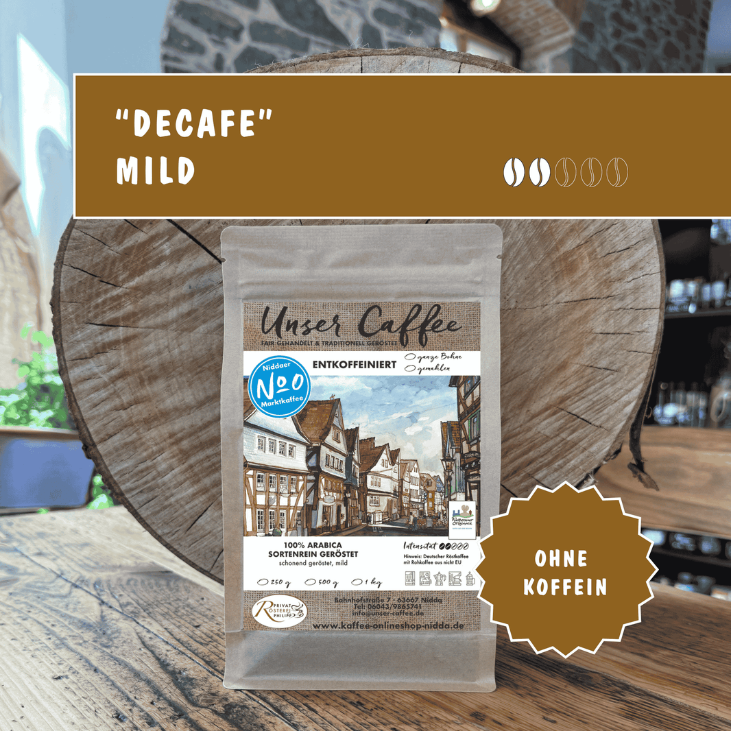 Sortenreiner, entkoffeinierter Kaffee aus Kolumbien.
CO2-entkoffeiniert für vollen Geschmack ohne Koffein. 100 % Arabica.