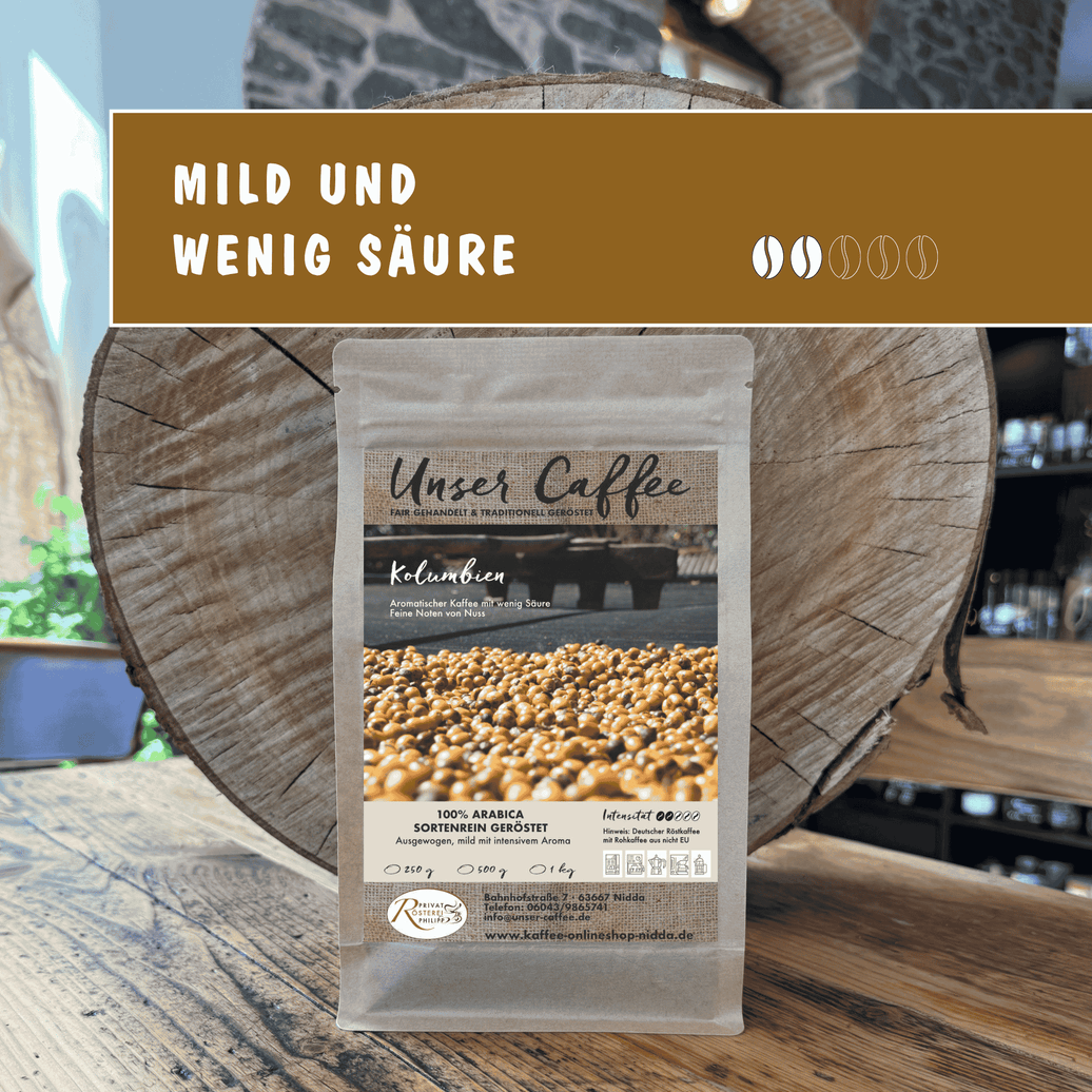 Kaffee aus Kolumbien – bemerkenswert ausgewogen und finessenreich.
Gebaut in den Höhenlagen Kolumbiens. 100 % Arabica-Sortenrein.