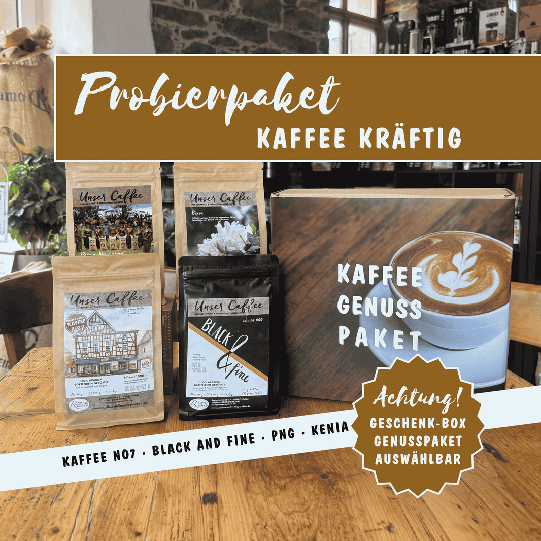 Probierpaket_Kaffee_Kraeftig mit Kaffee No7 Hauskaffee, Black and fine, Papua Neuguinea und Kenia