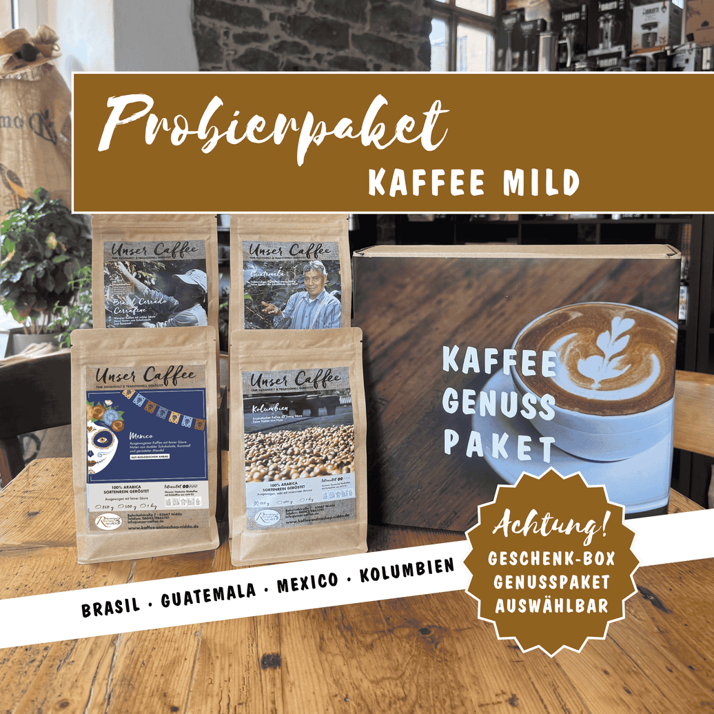 Probierpaket_Kaffee_Mild mit Brasil, Guatemala, Mexico und Kolumbien Kaffee