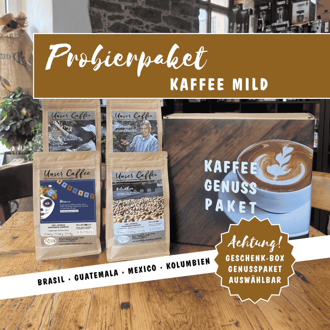 Probierpaket_Kaffee_Mild mit Brasil, Guatemala, Mexico und Kolumbien Kaffee