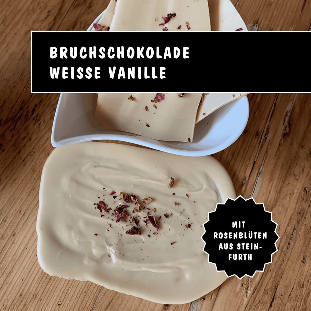 Bruchschokolade Weisse Vanille fairtrade und handgefertigt