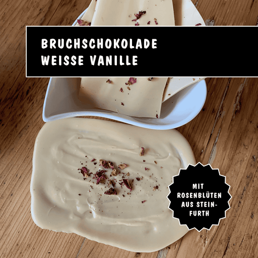 Bruchschokolade Weiße Vanille & Rose · handgefertigt