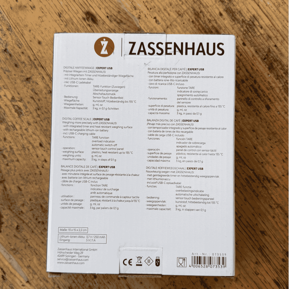 Zassenhaus Digitale Kaffeewaage Verpackung